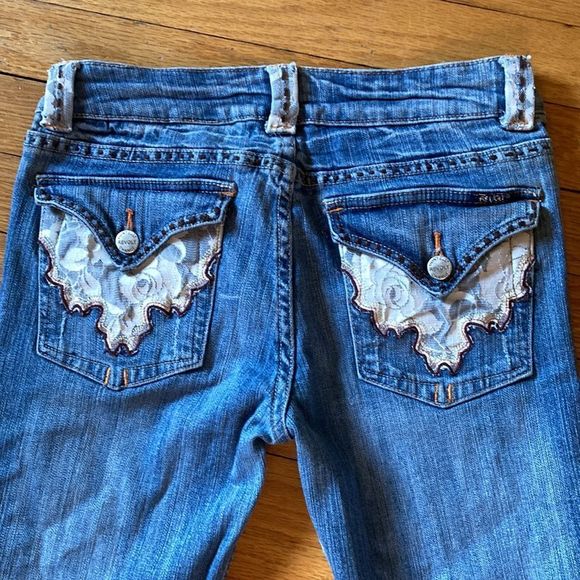 Revolt Jeans Blue Washed Denim Embellished Pockets and Trim Jeans - Picture 5 of 13